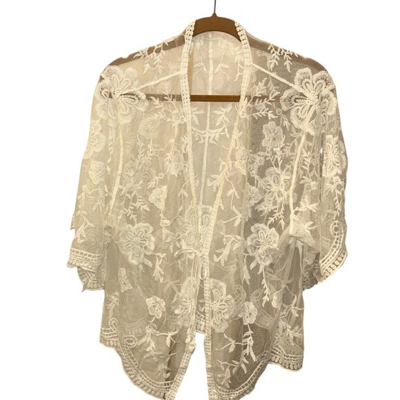 Vintage Lace top Tops - ivory floral all lace kimono top festival M